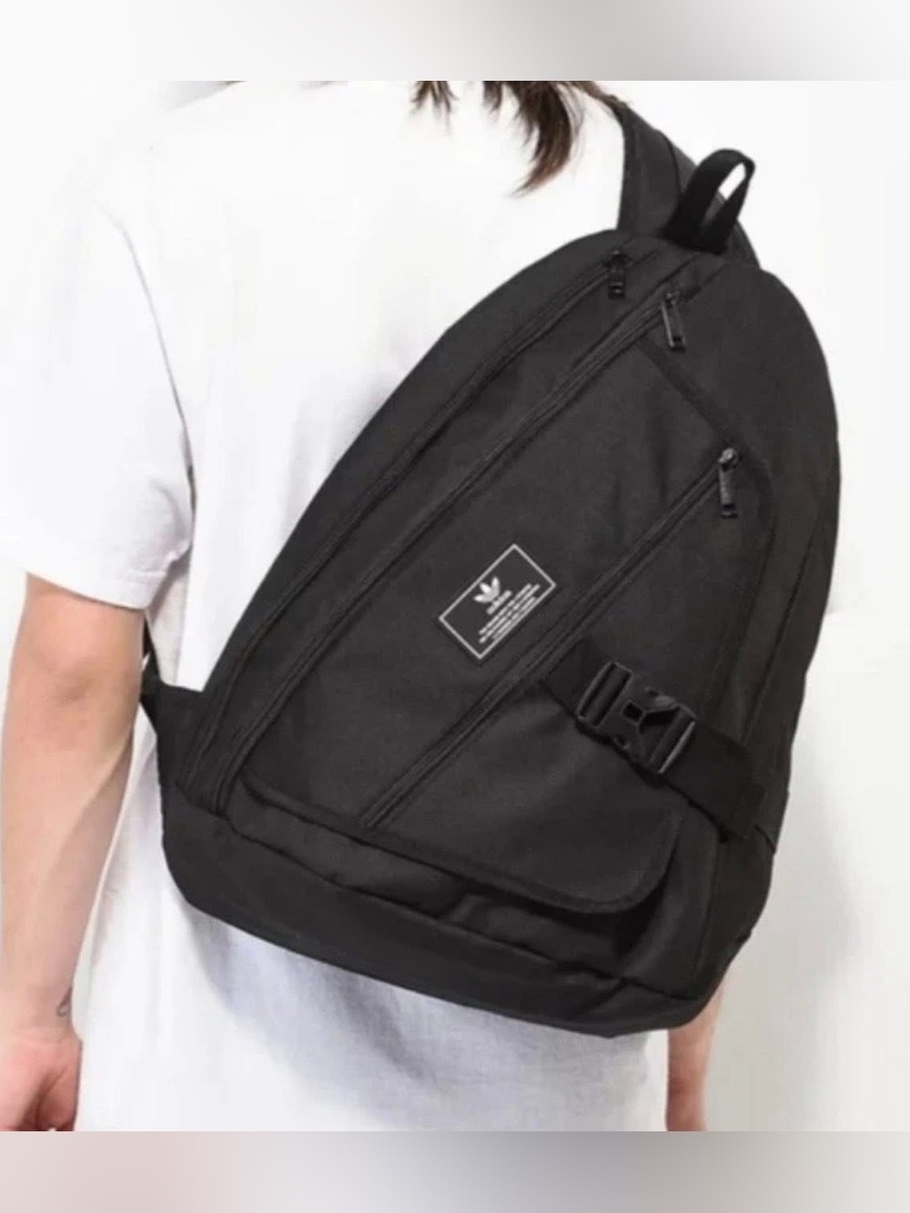 adidas Black Sling Backpack with Diagonal Zip Panels
